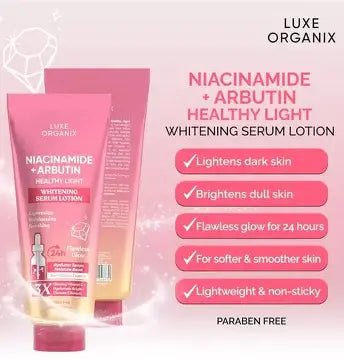 Luxe Organix Niacinamide + Arbutin Lotion – Brightening & Pore-Minimizing Body Lotion for Even, Glowing Skin
