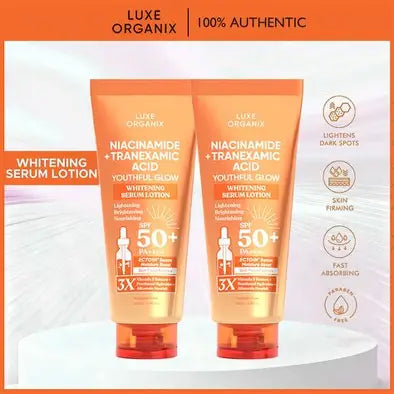 Luxe Organix Tranexamic Lotion SPF 50+ – Whitening & Sun-Protective Body Lotion for Brighter, Even-Toned Skin